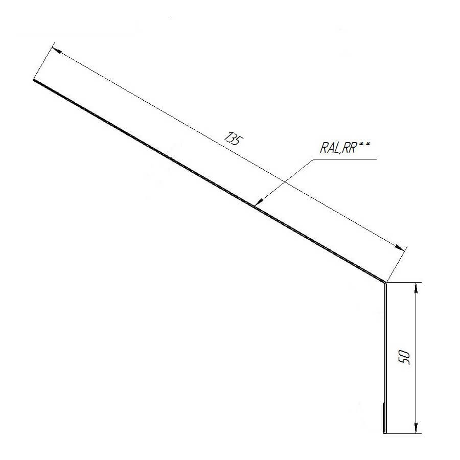 Планка карнизная для мягкой кровли 135х50 0,5 Satin с пленкой RAL 9003 сигнальный белый (3м)