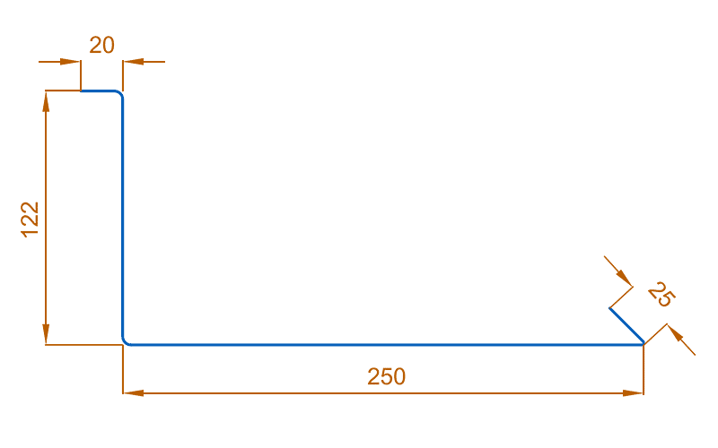 Планка примыкания нижняя 250х122х2000 (AGNETA-20-Copper\Copper-0.5)
